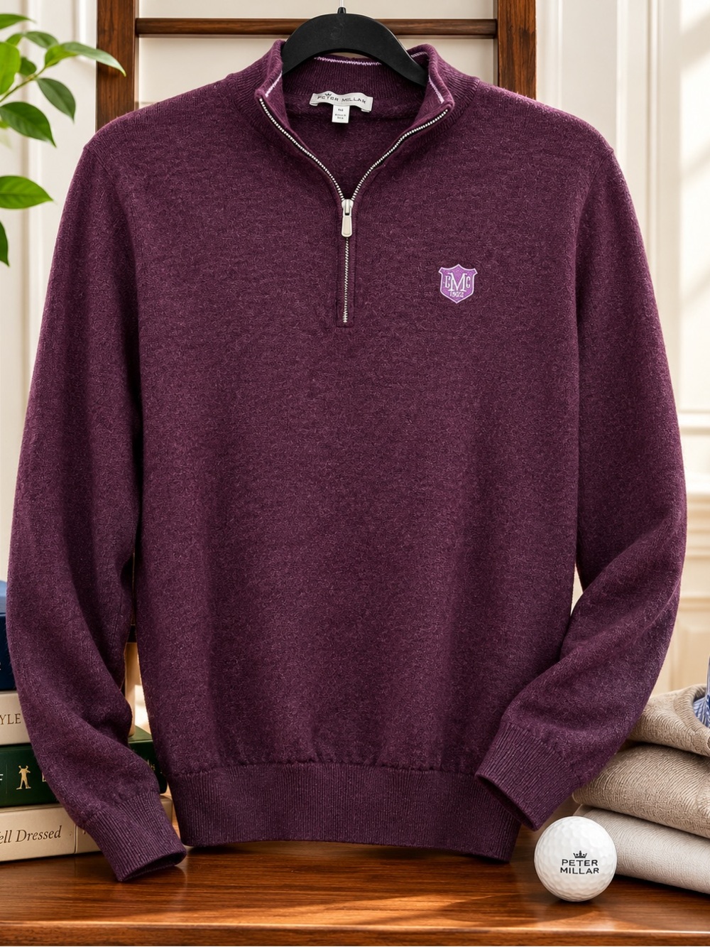 Peter Millar Men's Plum Half-Zip Pullover Sweater